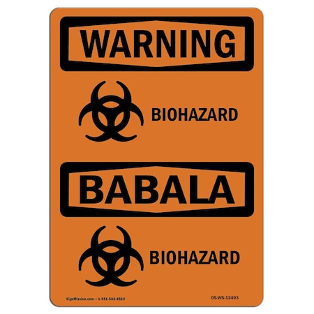 Signmission OSHA Warning Sign, 3.5" H, 5" W, Biohazard Bilingual, Landscape, WS-D-35-L-12493-10PK OS-WS-D-35-L-12493-10PK